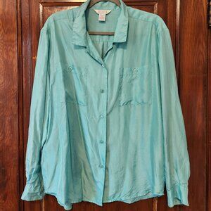 Vintage aqua 100% silk shirt